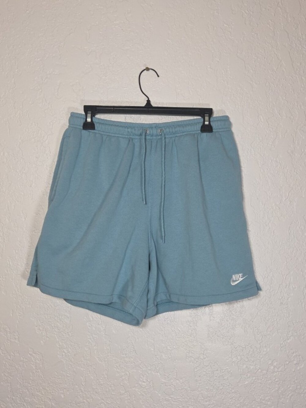 Nike Shorts Mens Blue Standard Fit Above Knee Fleece Drawstring Medium Logo Gym